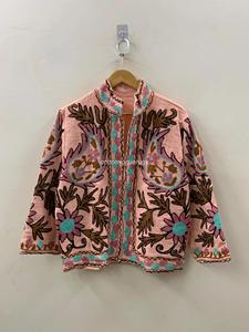 Veste en coton à col mandarin brodée à la main, style bohème, manches trois quarts, vêtements d'extérieur pour femmes adultes, printemps - Product Image 2