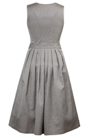 Robe Dirndl Vintage Coupe A-Line Mi-longue Manches Courtes Velours Col Festonné à Nouer Ourlet Droit Couleur Unie Taille Naturelle Style Urbain