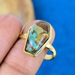 Anillos con Forma de Ataúd con Turquesa Natural en Forma de Piedra Preciosa, Chapados en Oro de 18k sobre Plata de Ley 925 - Product Image 3