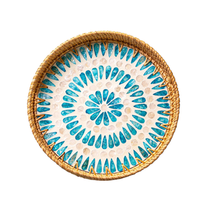 Custom Woven Rattan <b>Tray</b> with Mother of Pearl Details for Wholesale Market - Product Image 5