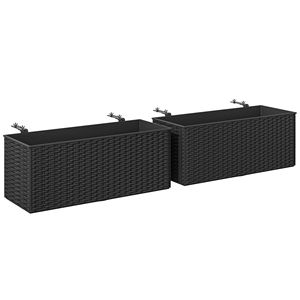 Set di 2 Vasi da Fiori da 20 Pollici per Ringhiere, Effetto Rattan Nero, Cesti Sospesi con Fori di Drenaggio e Ganci per Recinzioni - Product Image 1