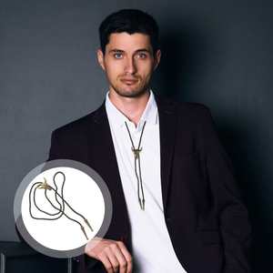 Retro Alloy Bolo Tie with Opal Stone-Adjustable Genuine Leather Cowboy Necktie for Men & Boys - Product Image 4