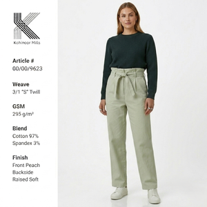 Pantalones Chinos Elásticos para Mujer, Algodón y Spandex, 295GSM, Cintura Alta, Estilo Casual Elegante, Fabricante OEM ODM - Product Image 3