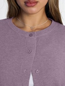 Cárdigan de punto corto morado para mujer, suéter informal con botones y cuello redondo de manga larga - Product Image 6