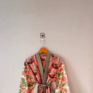 Women Boho Kimono Robe Pure Cotton Kimono Cotton Kimono Long Printed Robe Unisex Clothing Gift for Him Bridesmaid Gift <b>Cardigan</b> - Product Image 1