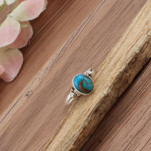 Anillo de Plata de Ley 925 con Turquesa Azul Clásica Hecha a Mano al por Mayor, Joyería de Piedra Genuina para Mujer - Product Image 3