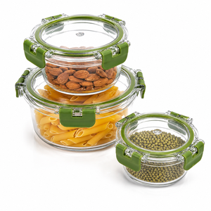 PET Food Storage Containers Round Airtight Clip-On Lids Stackable Freshness Preservation <b>Fridge</b> Travel Use - Product Image 2