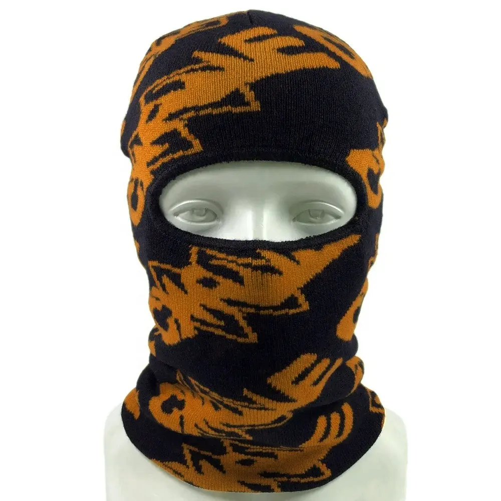 OEM all over printing sublimated jacquard red balaclava beanie one hole windproof face cover custom fashionable ski mask