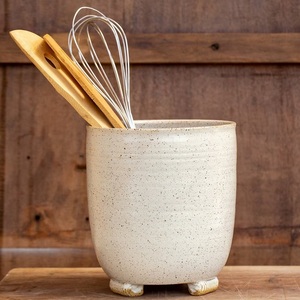 Speckled Ceramic <b>Utensil</b> <b>Holder</b> Raised Feet Design Matte Finish Thick Build Heat Resistant <b>Kitchen</b> Countertop Storage Organizer - Product Image 5