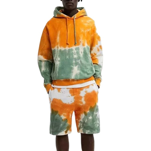 Ensemble de survêtement pour homme, coupe oversize, en molleton 100% coton respirant, avec sweat à capuche et short, effet délavé, dernier design. - Product Image 1