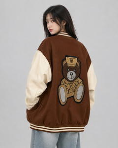 Trendy Women's Custom Varsity Jacket Snap Button Baseball Bomber Letterman <b>Coat</b> College Style Premium Casual Streetwear Fashion - Product Image 5
