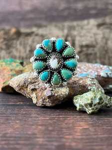 Kingman Turquoise Wild Horse Magnesite <b>Adjustable</b> <b>Ring</b> Handmade Sterling Silver Southwestern Boho Artisan Jewelry - Product Image 1