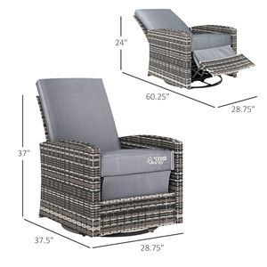 Sedia Reclinabile Girevole da Esterno in Vimini Resistente all'Acqua con Poggiapiedi Rotante a 360 Gradi e Cuscino di Sollevamento per Schienale - Product Image 3