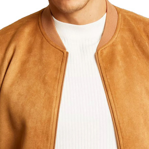 Men’s Tan Suede Bomber Jacket Classic Full-<b>Zip</b> Fashion Jacket with Ribbed Trim & Side Pockets Casual Streetwear Men's Jacket - Product Image 2