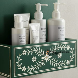 ชั้นวางของติดผนังห้องน้ำลายดอกไม้สีเขียว – ชั้นวางของไม้สำหรับอุปกรณ์อาบน้ำและของใช้ในห้องน้ำ - Product Image 3