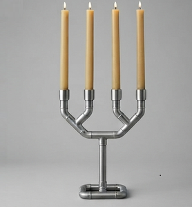 Industrial Silver Metal Pipe Candelabra 4 Arm Candle Holder <b>Stand</b> for Home Decoration - Product Image 1