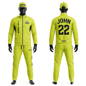 Ensemble de survêtement de softball en polaire polyester premium 320 GSM, vert fluo avec panneaux noirs, logo personnalisé par transfert thermique - Product Image 1