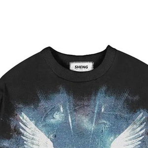 T-shirt Homme Superposé à Double Manche Noir avec Imprimé Aigle Graphique sur la Poitrine et Manches à Motifs Flammes Tribales, Style Streetwear Décontracté Hip Hop - Product Image 4