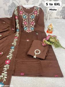 Traje Pakistaní de Seda Romana de Alta Calidad con Bordado Multihilo y Trabajo Manual de Calcuta - Parte Inferior del Traje y Dupatta - Proveedor Mundial - Product Image 2