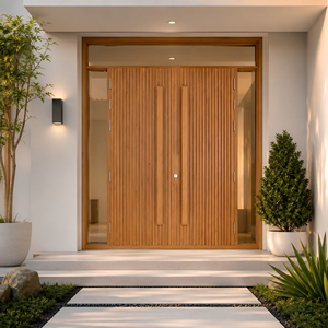 Portes d'entrée doubles à lattes en teck massif, style tropical moderne, pour projets d'hôtels, villas et complexes hôteliers, fabriquées à Jepara, Indonésie - Product Image 5