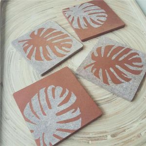 Nordic Square Monstera Leaf Terracotta Drink <b>Coasters</b> Absorbent <b>Ceramic</b> Stone Water <b>Coaster</b> Set for Home Bar Table Decor <b>Coaster</b> - Product Image 1