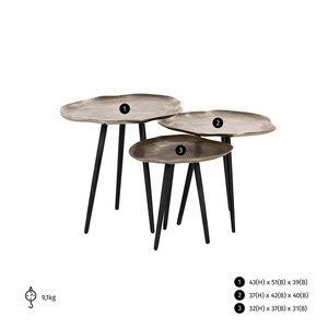 Juego de 3 mesas de centro modernas e industriales, de diseño icónico, con estructura metálica y superficie martillada, para sala de estar. - Product Image 6