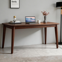 Bureau d'ordinateur en bois de caoutchouc massif 100 %, style rétro noyer, avec tiroir, pieds robustes en A, table d'étude épaisse pour bureau à domicile