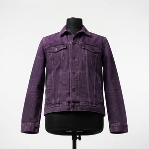 Veste en jean 100 % coton respirant couleur unie pour l'hiver, col montant, coupe classique, logo frontal - Product Image 5