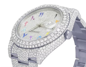 Premium VVS Moissanite diamant cadran arabe en acier inoxydable automatique glacé Hip Hop montre clouté haut de gamme de luxe hommes mode - Product Image 3