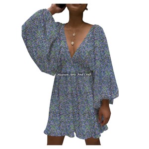 Nouvelle Robe en Coton Imprimée à la Main, Col en V Profond, Style Décontracté, Tendance et Élégante, Idéale pour Mariages et Fêtes Estivales - Product Image 4