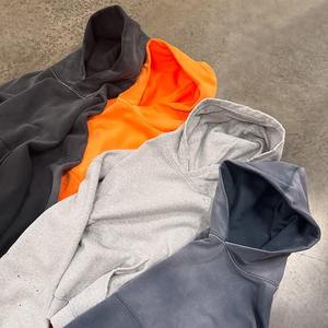 Sweat à capuche décontracté personnalisé avec logo, coupe oversize, court, épais 450 g/m², délavé à l'acide, uni, pour homme, vente en gros - Product Image 2