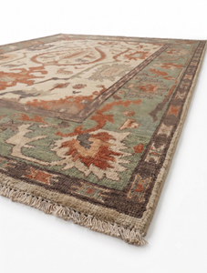 DECORDEC Tapis en laine Oushak moderne Vert sauge Rouille Ivoire Motif floral Médaillon Bordure botanique anatolienne Antidérapant Écologique - Product Image 2