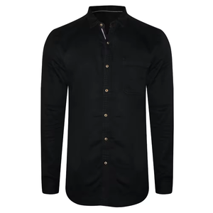 Nouvelle Chemise en Jean Noire Unie Tendance pour Homme, Manches Longues, Tissu Coton Robuste, Poche Poitrine Unique, Chemises en Coton de Haute Qualité - Product Image 1