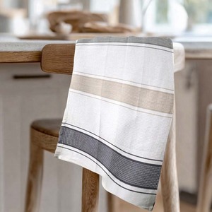 Ensembles de linge de cuisine en coton gaufré teint en fil, séchage rapide, écologiques, 180 GSM, serviettes douces avec motif rayé tissé, Inde - Product Image 1