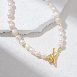 Dainty Freshwater Pearl Choker Necklace Gold Filled Toggle Clasp For Women Elegant Minimalist <b>Beaded</b> Jewelry Gift - Product Image 6
