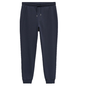 Pantalon de jogging décontracté en coton bleu marine pour homme, taille élastique avec cordon de serrage, poids moyen, pour l'hiver, avec poches - Product Image 1