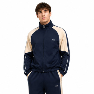 OEM Custom Color Block Stitching Contrast Piping <b>Zipper</b> <b>Jacket</b> Two Piece Sets Heavyweight Regular Fit Hoodies Streetwear Men - Product Image 4