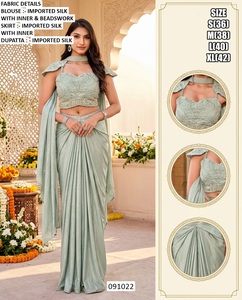 Mint Green Lehenga Choli Set with Beadwork <b>Net</b> Cape and Floor-Length <b>Skirt</b> - Product Image 3