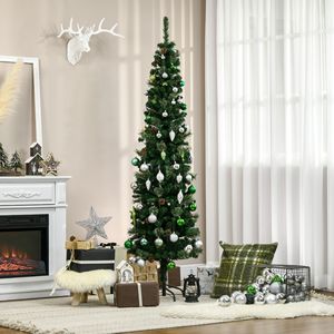 Albero di Natale Artificiale in Pino Sottile da 6,5 Piedi con Rami Realistici e Pigne, Base in Metallo, Stile Matita Verde - Product Image 2