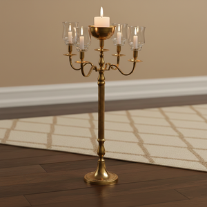 Candelabro de Lujo de 5 Velas con Portavelas de Vidrio y Florero, Chapado en Oro, Centro de Mesa Decorativo para Fiestas, Estilo Pilar, Portavelas para Velas de Té - Product Image 3