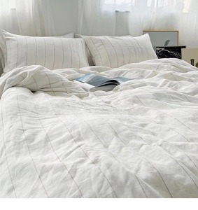 Offre Spéciale Prix Bas Ensemble de Literie en Lin Pur 100% Lavé à la Pierre avec Fermeture à Nouer, Housse de Couette et 2 Taies d'Oreiller - Product Image 4