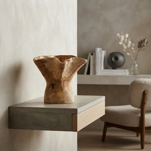 Vase en bois de teck sculpté à la main, design moderne, motif abstrait, bol décoratif pour fleurs, grain de bois naturel, accent de table pour salon - Product Image 3