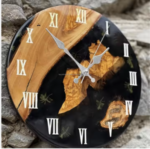 Horloge murale en résine époxy et en bois personnalisée pour intérieurs personnels et commerciaux décoration de style art mural de salon d'hôtel - Product Image 1