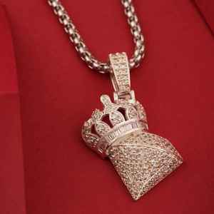 <b>Crown</b> Diamond Pendant 925 <b>Silver</b> 18K Gold Plated Micro Pave Rhinestone Hip Hop Men's Jewelry - Product Image 1