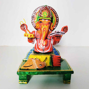 รูปปั้นพระพิฆเนศนั่งทำจากไม้ โดย Theperfectbazaar ผลิตในอินเดีย - Product Image 3