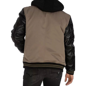 Chaquetas universitarias personalizadas para hombre al por mayor, chaquetas cortavientos de invierno con logotipo personalizado en la parte delantera y mangas de cuero - Product Image 4