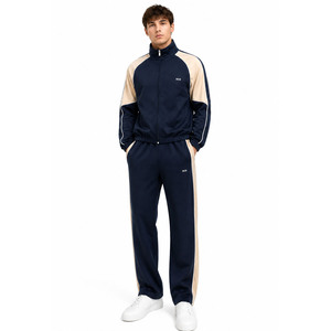 OEM Custom Color Block Stitching Contrast Piping <b>Zipper</b> <b>Jacket</b> Two Piece Sets Heavyweight Regular Fit Hoodies Streetwear Men - Product Image 1