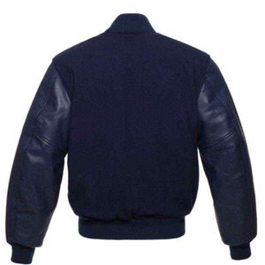 เสื้อแจ็คเก็ตเบสบอลแบบ Letterman สีน้ำเงินกรมท่าสำหรับผู้ชาย แขนหนัง กันน้ำ กันลม เป็นมิตรกับสิ่งแวดล้อม ขายส่งแบบ OEM - Product Image 2