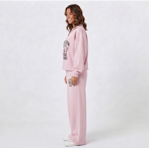 <b>Women</b> Long Sleeve Tracksuit Casual 100% Cotton Fleece Turn Down Collar Elastic Waist Wide Leg Pants Winter Streetwear Tracksuit - Product Image 3
