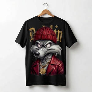 T-shirt blanc pour homme imprimé avec un motif de loup, manches courtes, col rond, style streetwear, jersey 100% coton, écologique, respirant - Product Image 3